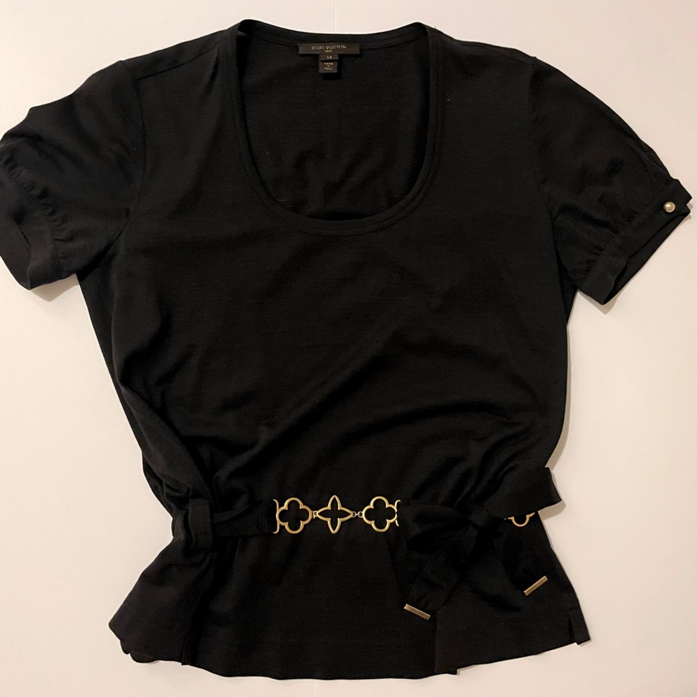 Black Short Sleeve Top with Gold belt accent